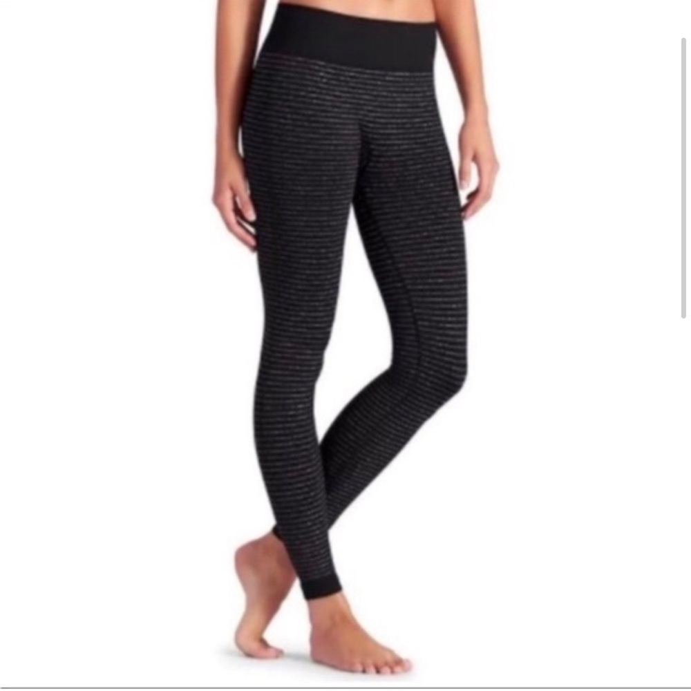 Athleta Shimmer Stripe leggings black silver metallic tights full length xl